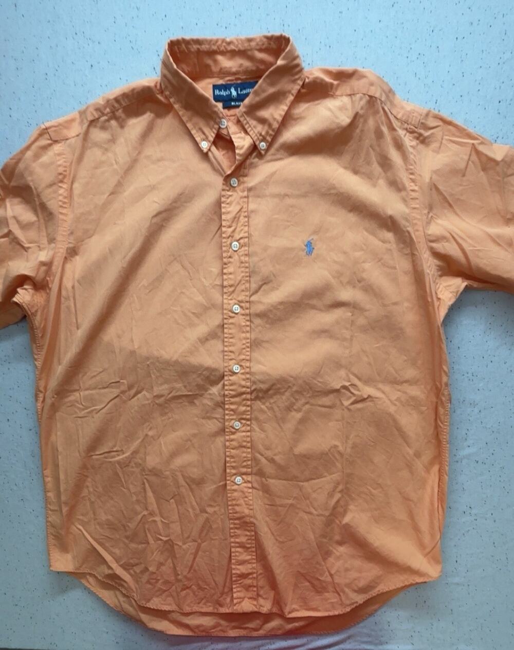 Ralph Lauren Blake Mens Large Orange Short Sleeve Button Up Cotton Shirt Pony